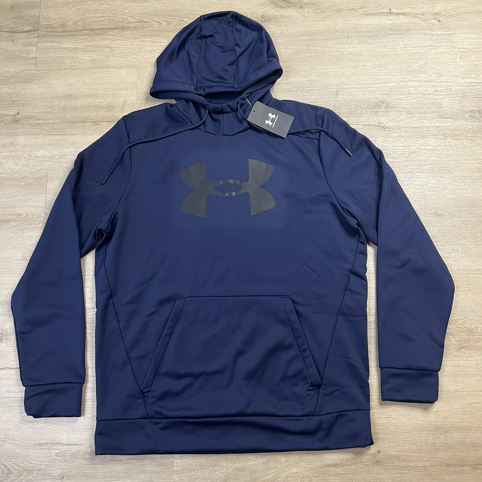 Under Armour Big Logo Fleece Pullover Hoodie Loose Fit Navy Mens Size Medium NWT