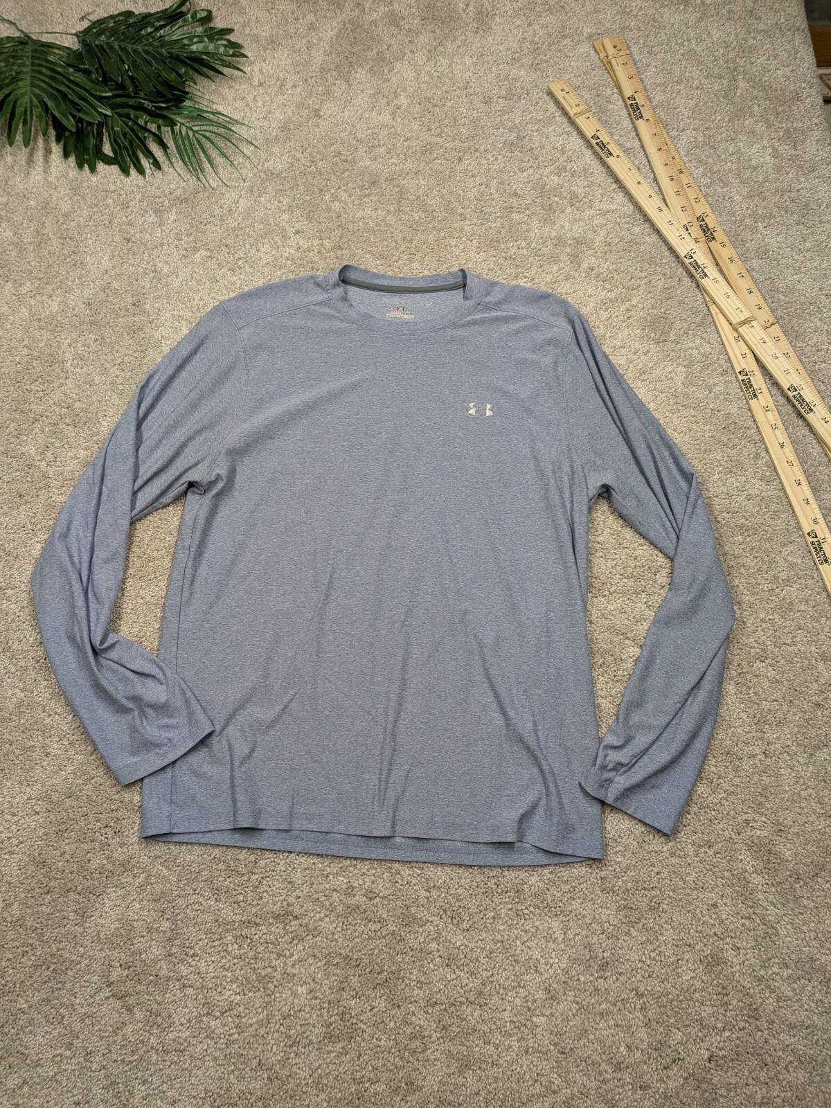Under Armour Shirt Mens Medium Compression Gray Heatgear Crew Stretch Wick Base