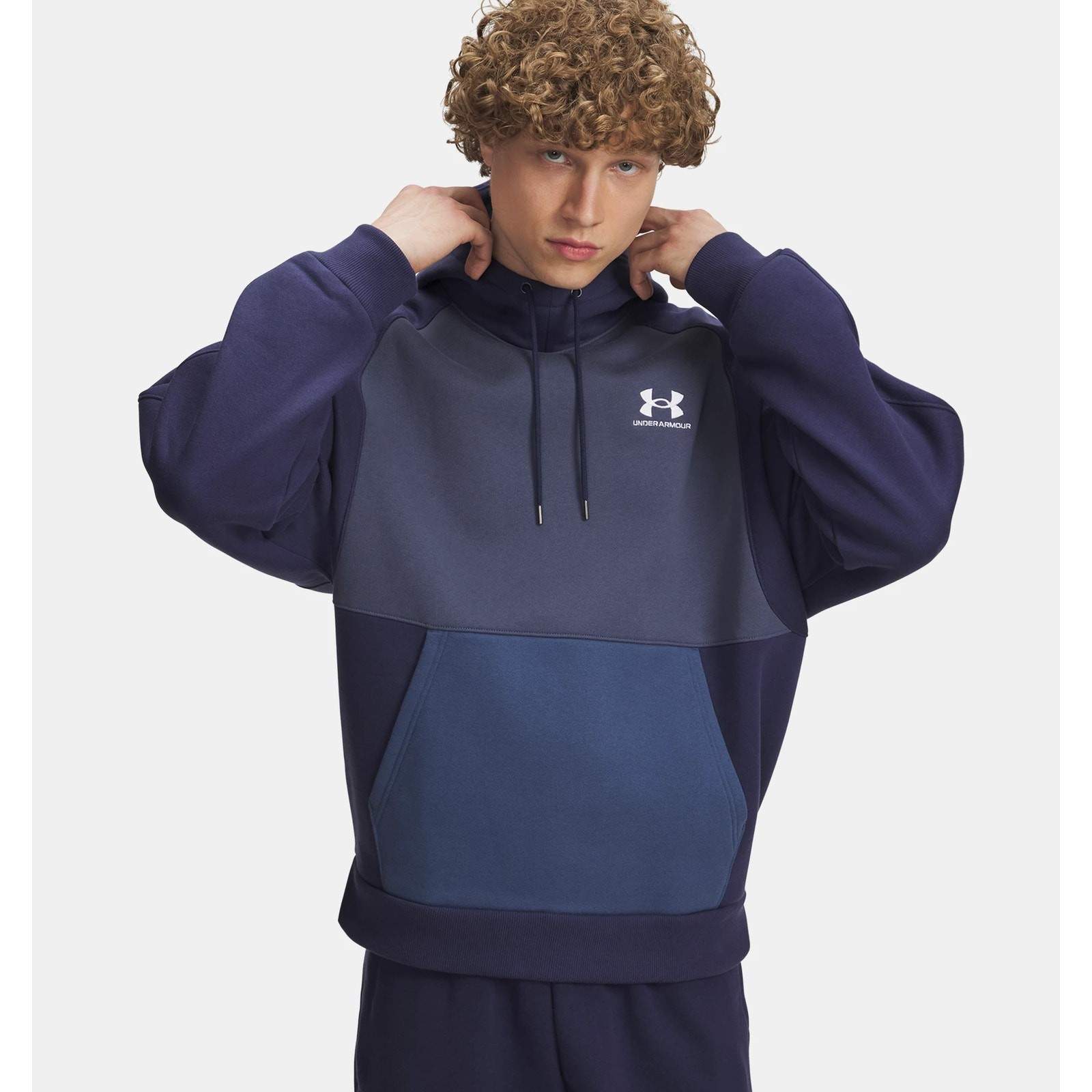 NWT Under Armour UA Icon Heavyweight Colorblocked Men’s Hoodie in Washed Navy L