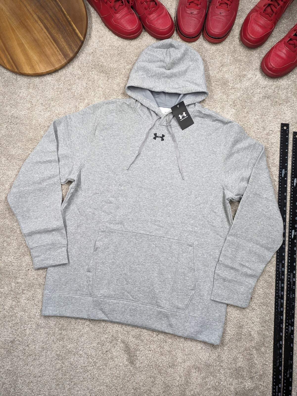 $55 Under Armour Hoodie Mens Small Gray Loose Hustle Fleece Center Logo NWT