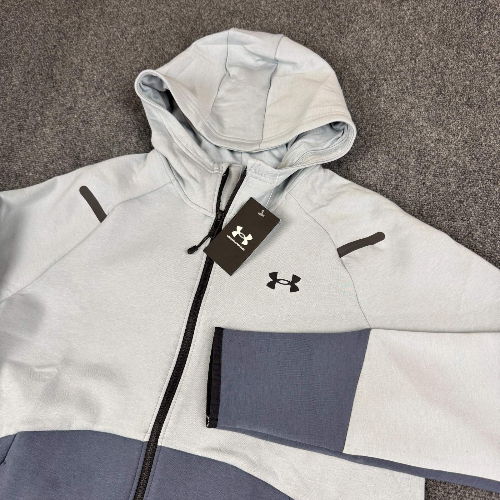 Under Armour Unstoppable Fleece Full Zip Mens Size S Downpour Grey/Harbor Blue