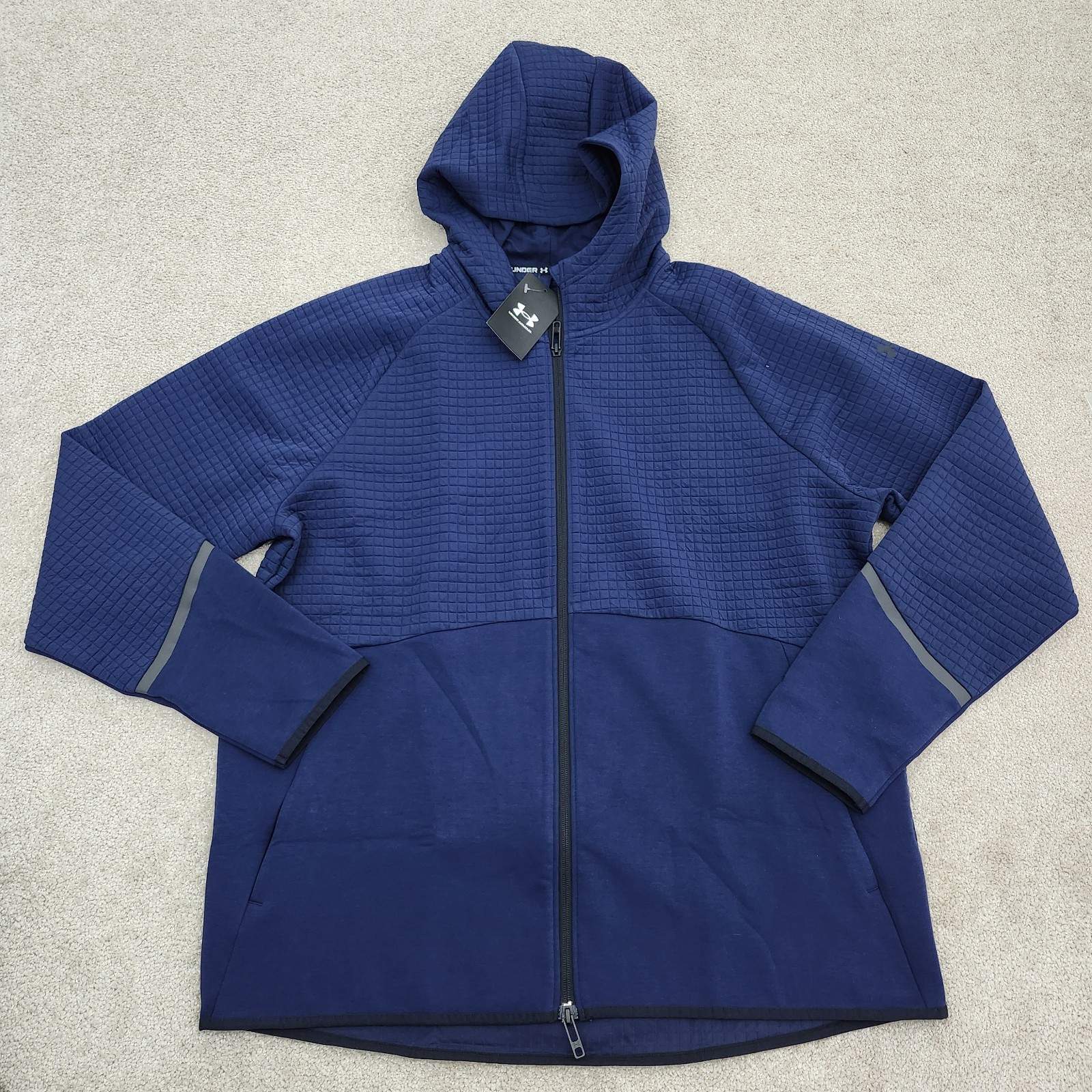 Under Armour Men XL UA Unstoppable Fleece Grid Full Zip Hoodie Navy