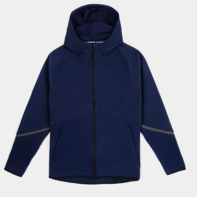 Under Armour SZ L arge MEN Unstoppable Fleece Grid Full Zip Navy 1386543-410 NWT