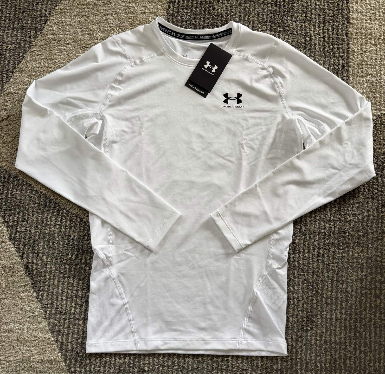 Men’s Under Armour HeatGear Long Sleeve Compression Fit Shirt White 1361524 Sz L