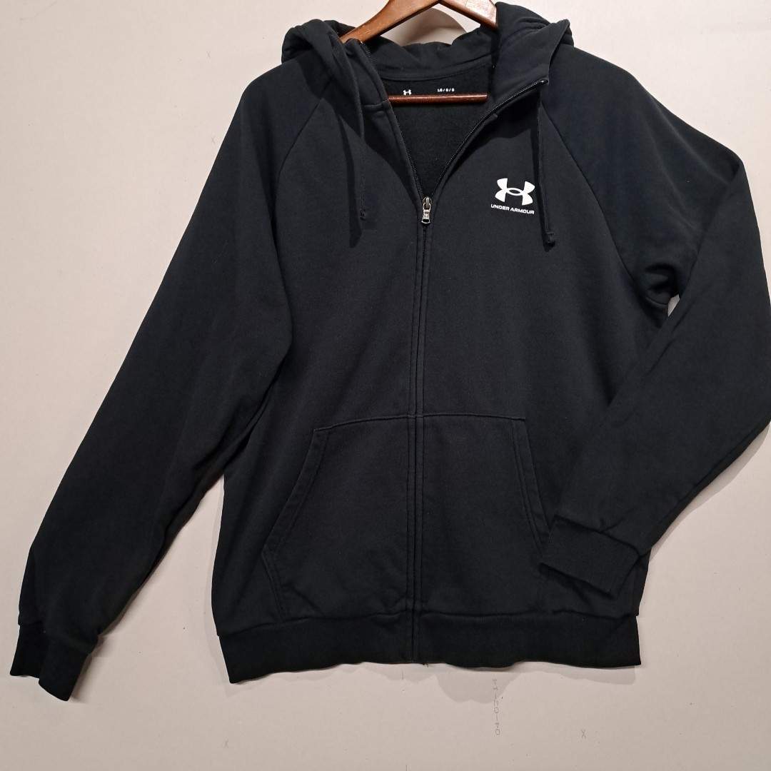 Mens Under Armour Essential Fleece Full Zip Hoodie Large Black Small Logo