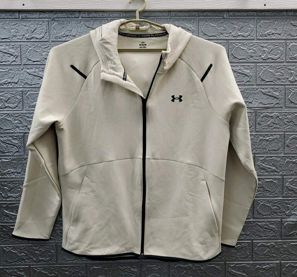New Under Armour Unstoppable Full Zip Fleece Hooded Jacket Cream Size XL