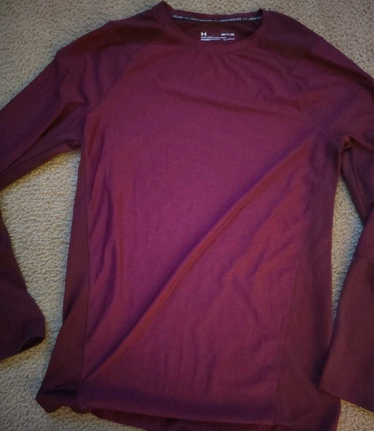 Mens Under Armour Heat Gear Red LongSleeve Compression Top Shirt Size Small