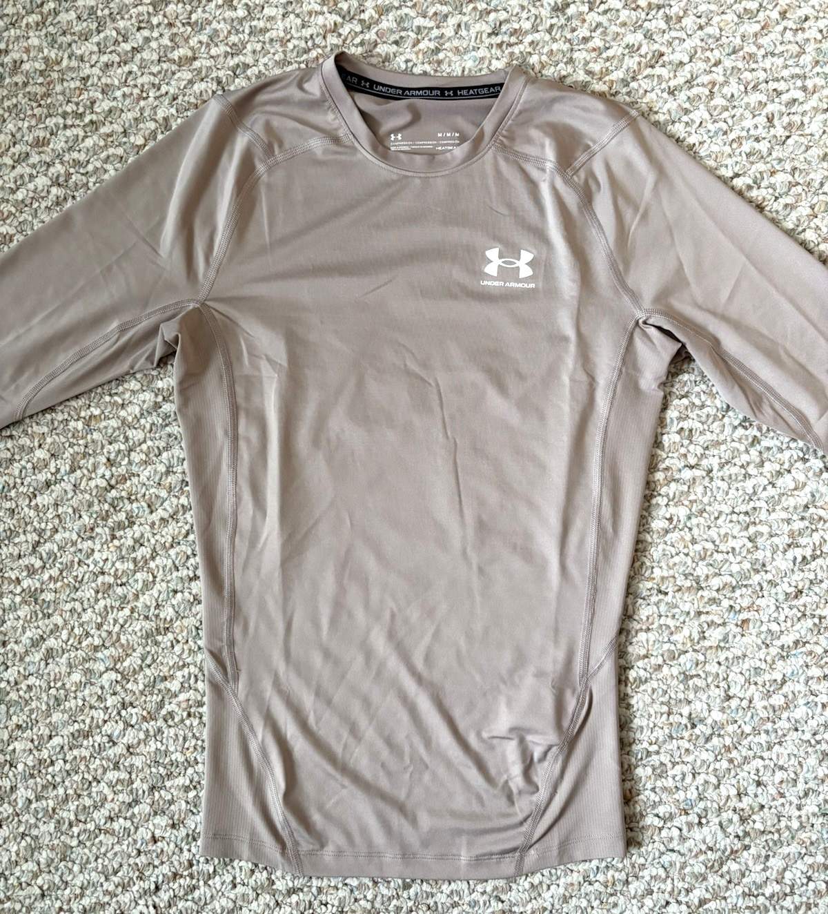 Under Armour Heat Gear Mens 1361524-236 Sahara Taupe Compression Shirt Size M