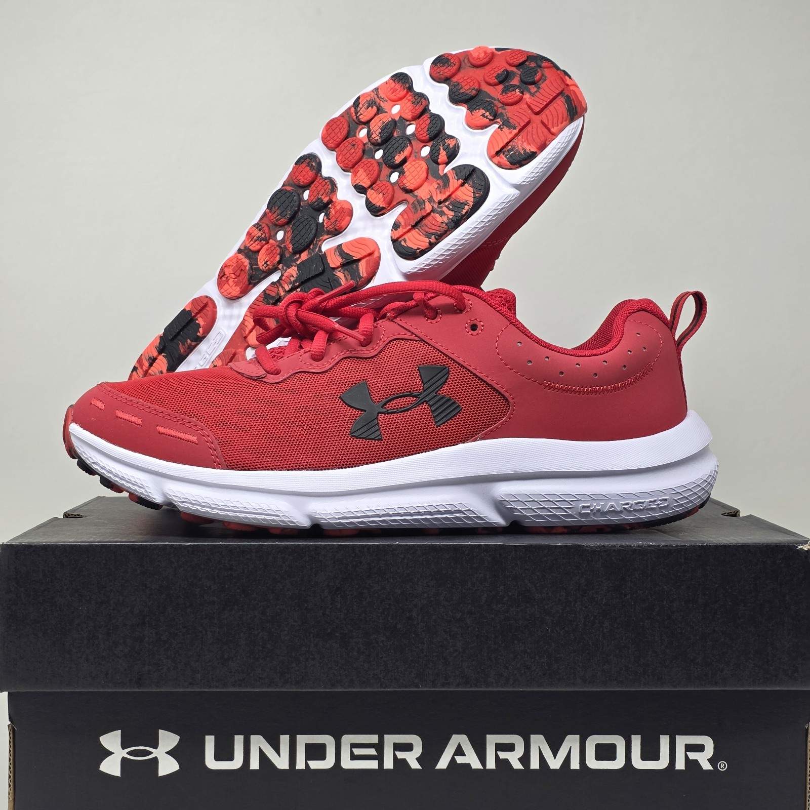 Under Armour Mens Red UA Charged Assert 10 Running Shoes 3026175-600 Size 11 New