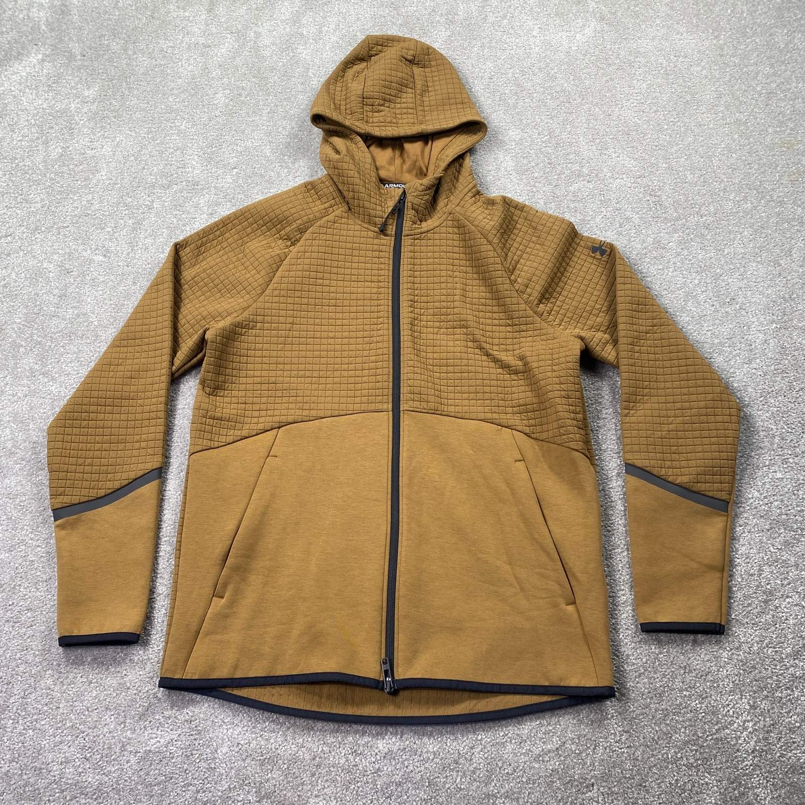 Under Armour Unstoppable Fleece Grid Full Zip Hoodie Mens Size S Brown