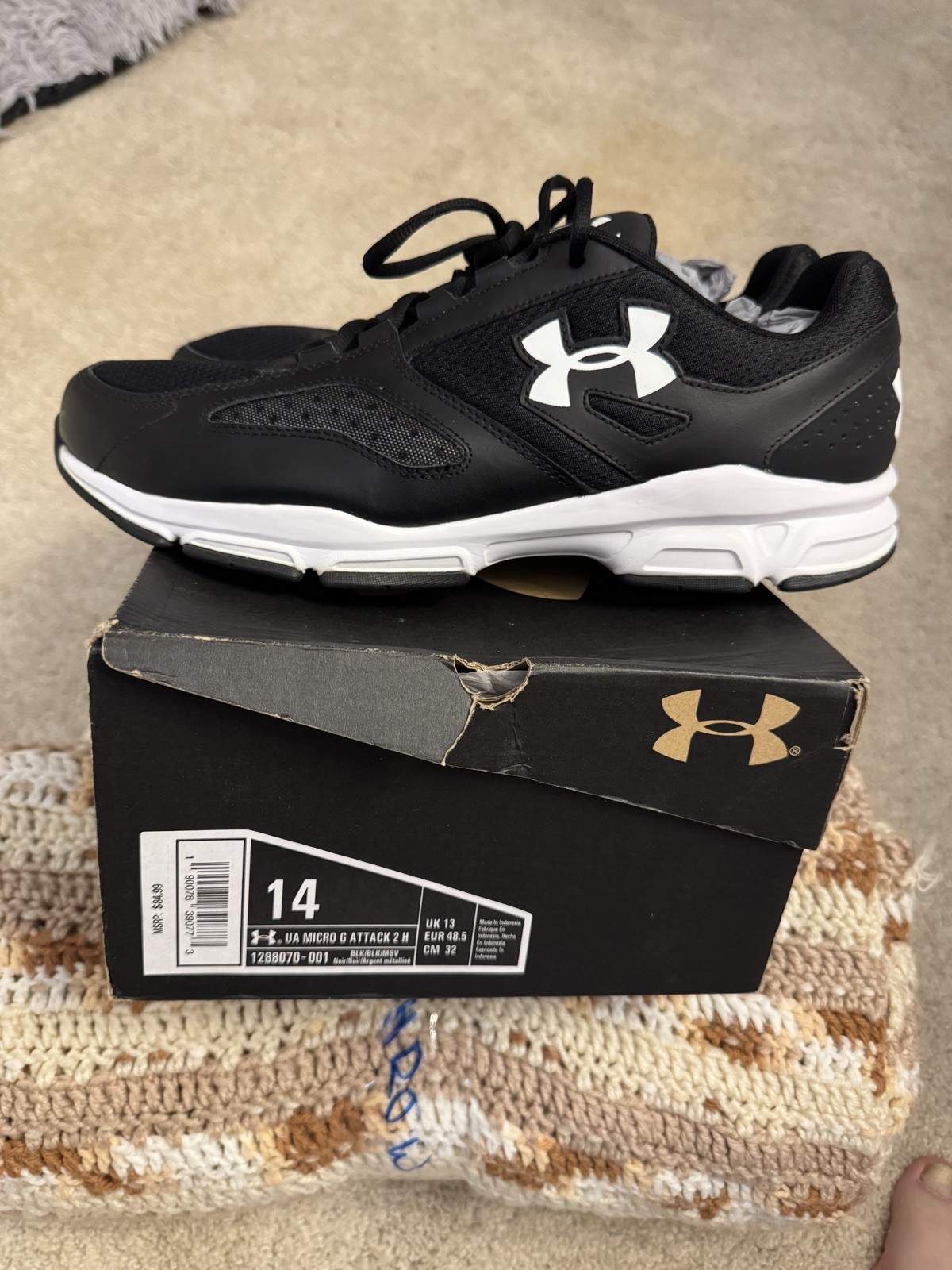 Under Armour Micro G Attack 2 Running Sneakers Shoes Black Men’s Size 14M