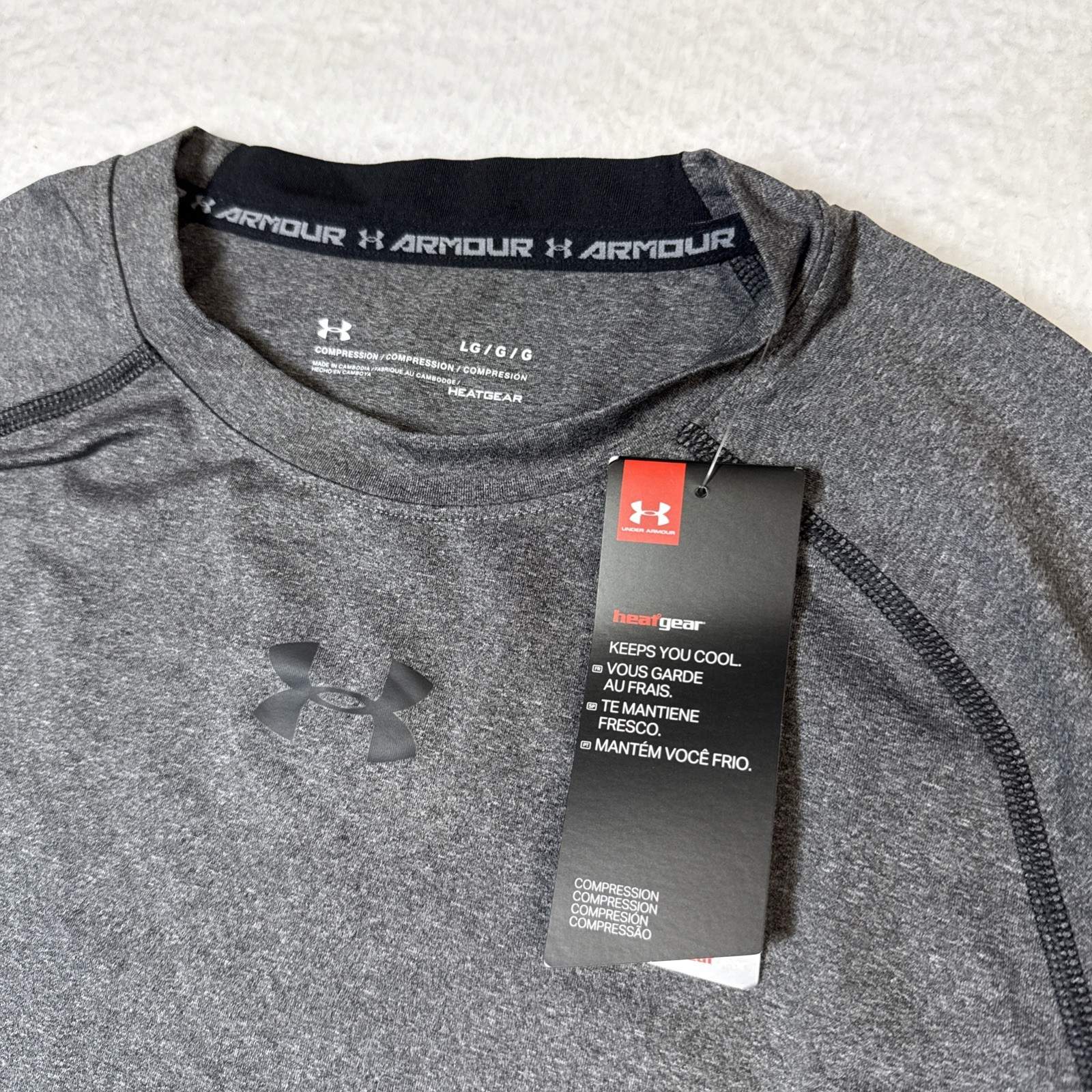 NWT Under Armour Heat Gear Compression T Shirt Men’s Large Gray Athletic Stretch