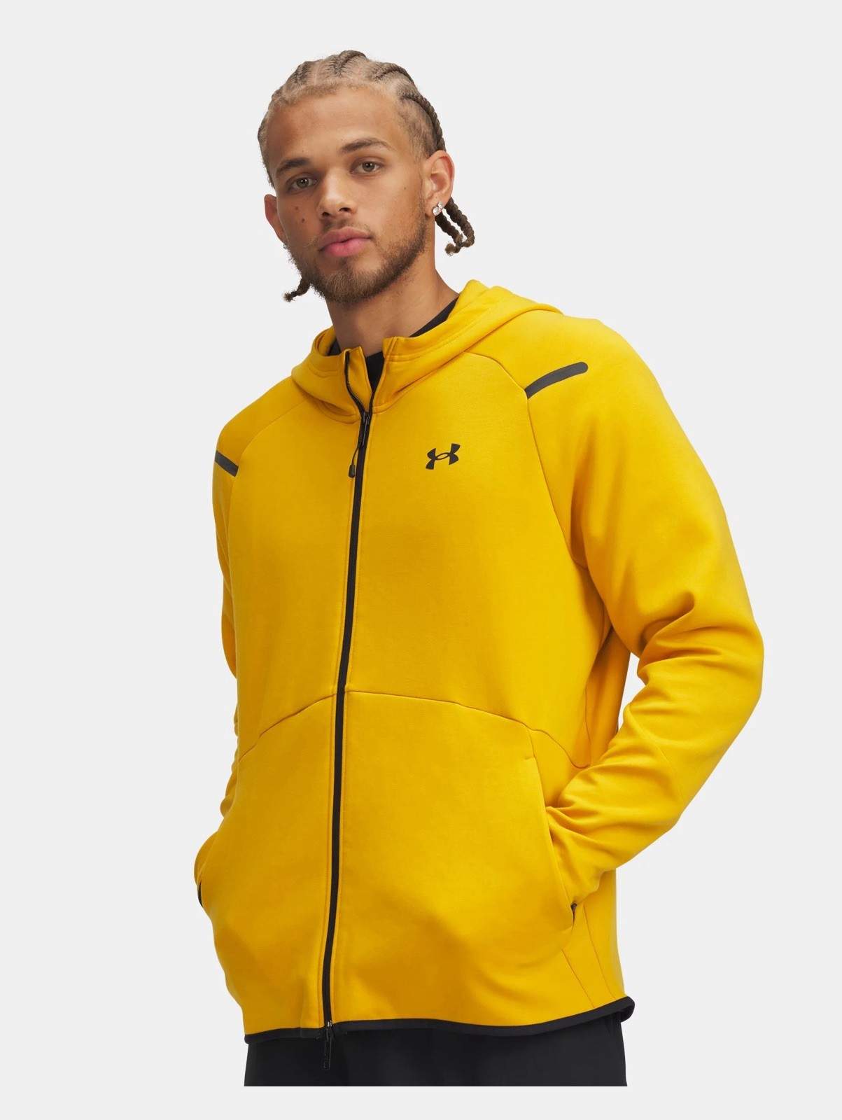 Size M- Under Armour Men’s Unstoppable Full-Zip Fleece, Golden Yellow/Black.