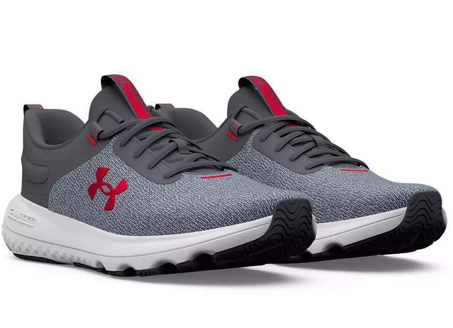 NIB Men Under Armour 3026679 100 UA CHARGED REVITALIZE GREY/L GREY/ RED SNEAKERS