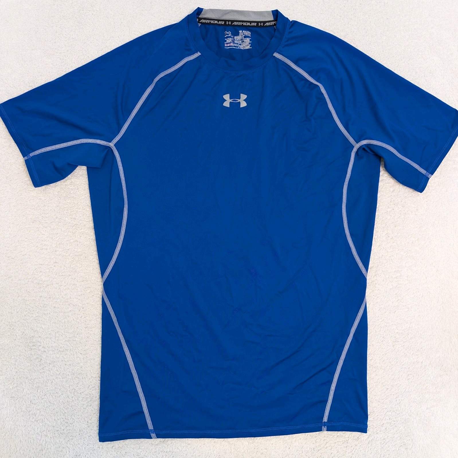 Under Armor Heat Gear Compression Short Sleeve Blue Shirt Mens XL