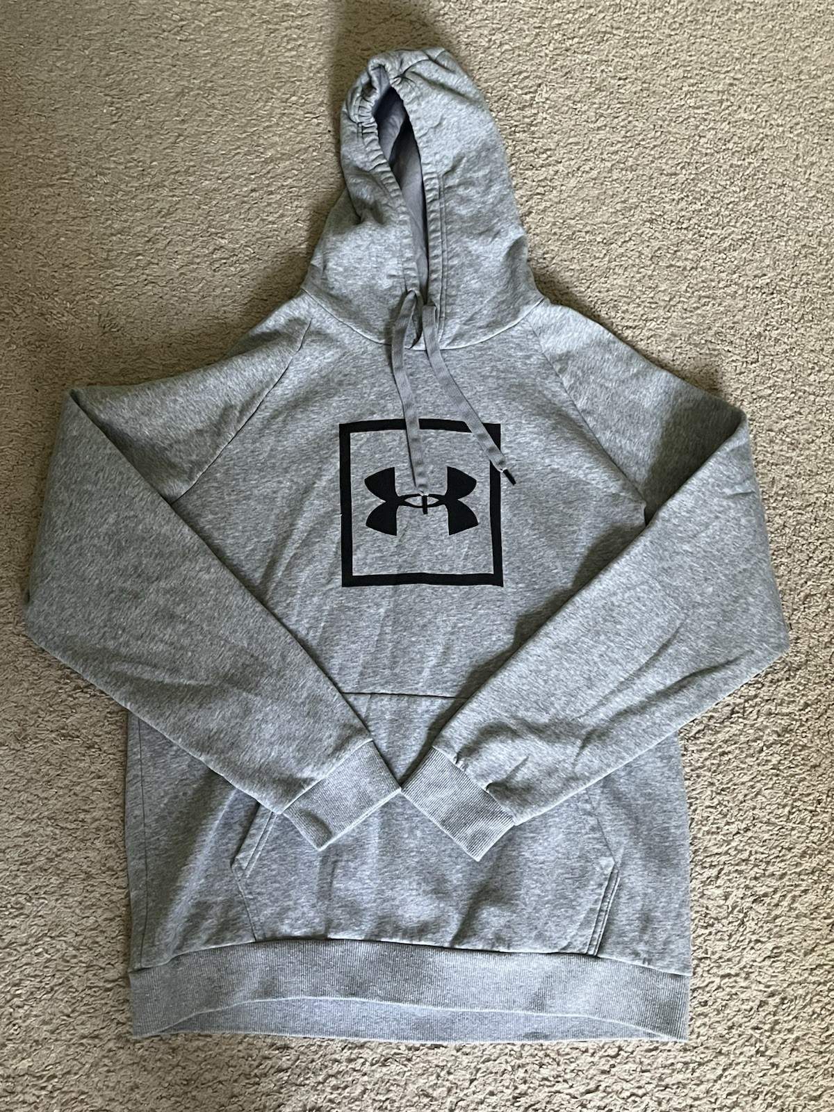 Under Armour Box Logo Hoodie Sweatshirt XL Gray Pullover Fleece