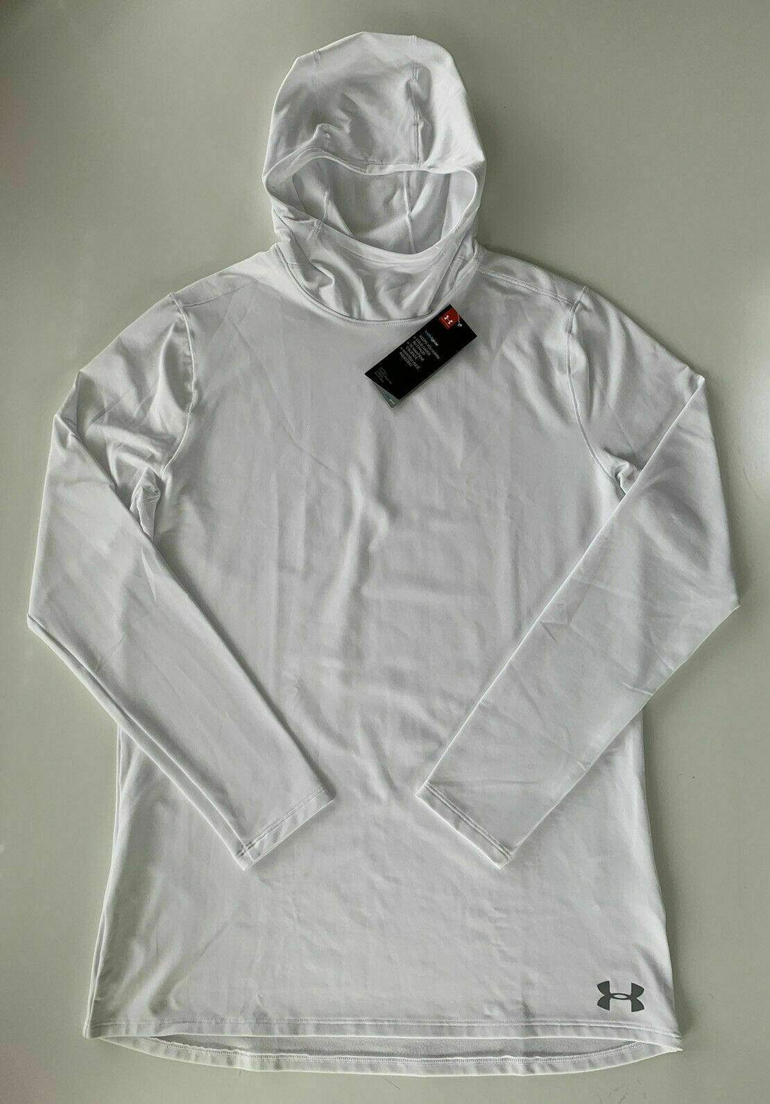 Mens Under Armour Fitted ColdGear Pocketless Hoodie White NWT $60