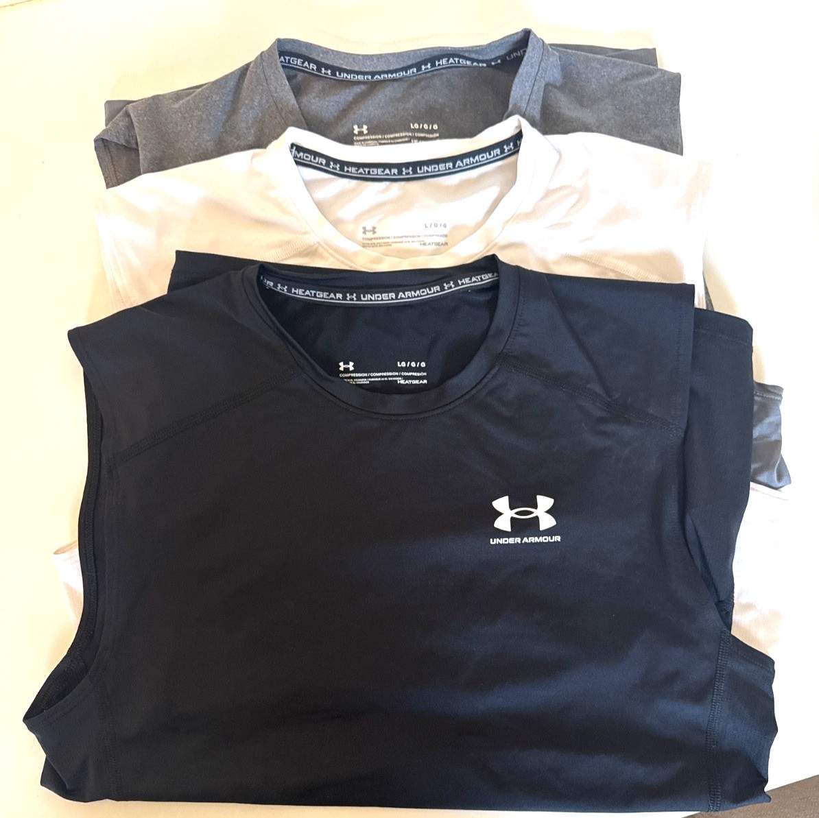 3 Under Armour Men’s L UA HeatGear Compression Shirt, Sleeveless Black 1361522 M