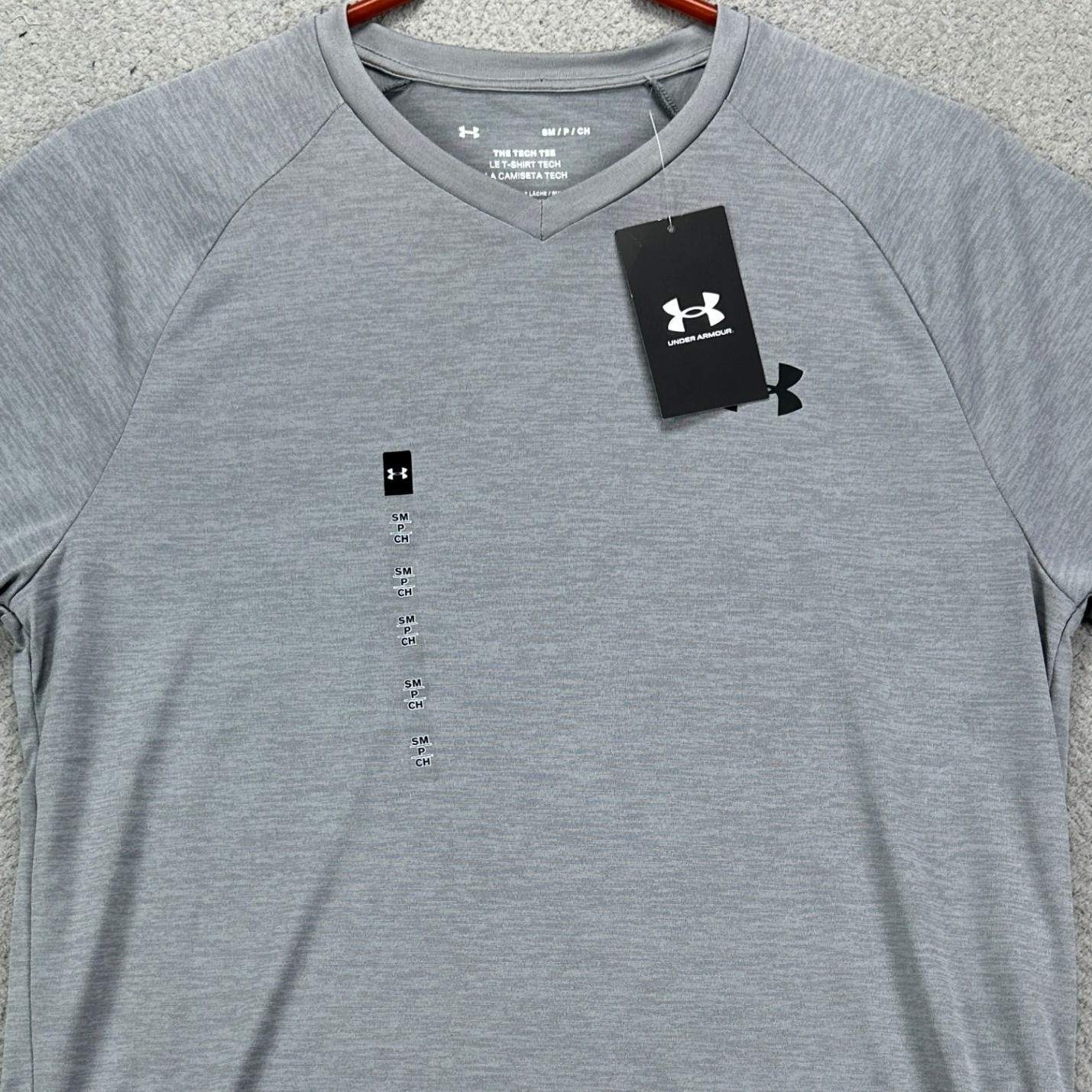 Under Armour Mens The Tech Tee Small Gray Crewneck Short Sleeve T-Shirt Logo NEW