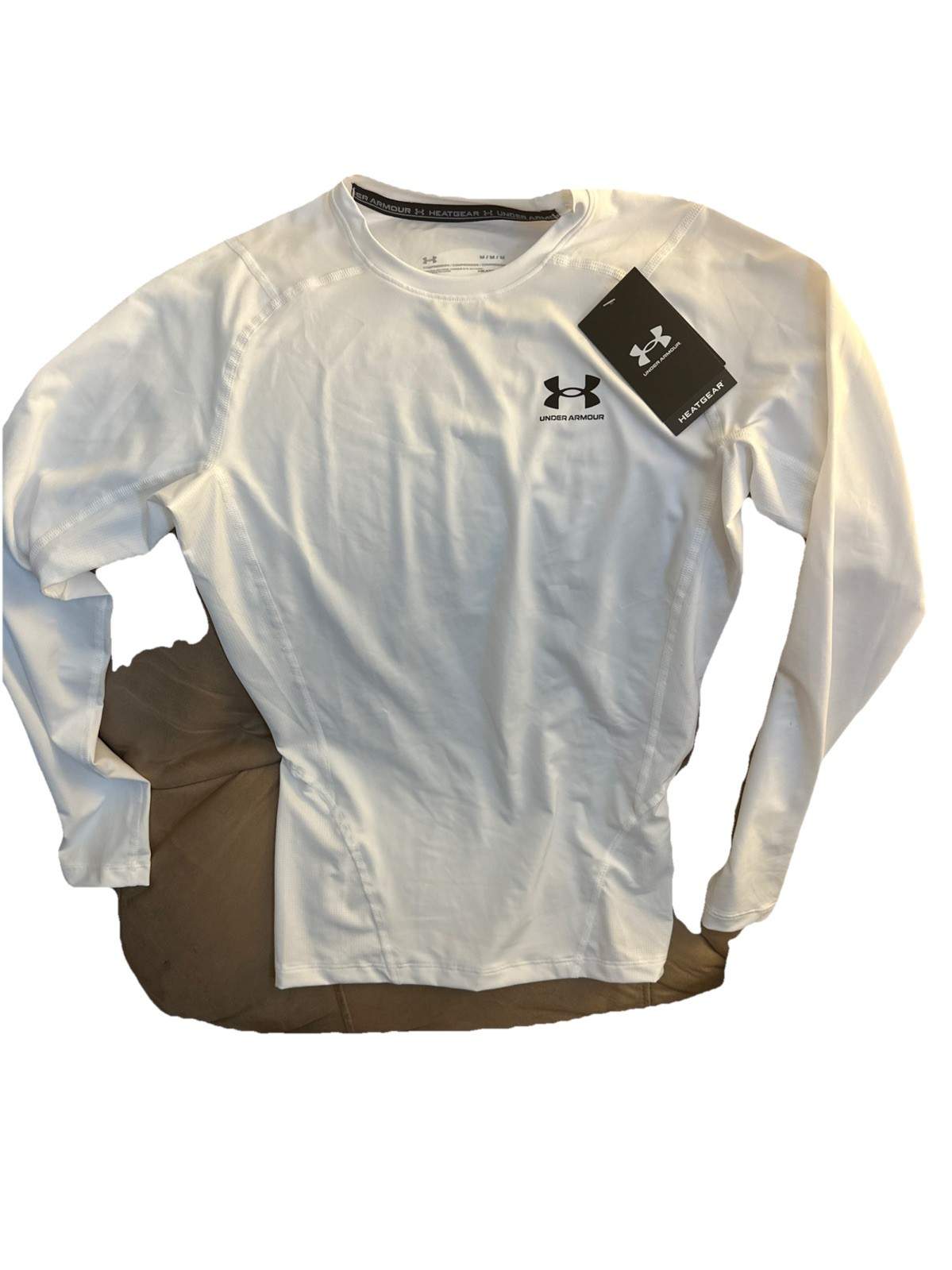New Under Armour Men’s Heat Gear White Long Sleeve Compression Shirt Medium $35