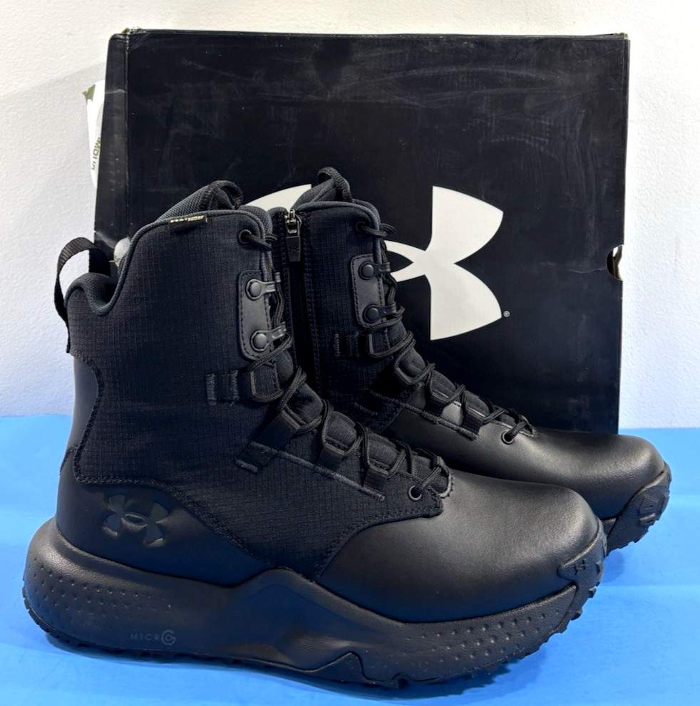 NIB 9.5 E UNDER ARMOUR MENS MICRO G STELLAR 8″ ZIP WATERPROOF BOOTS 3028314 BLK