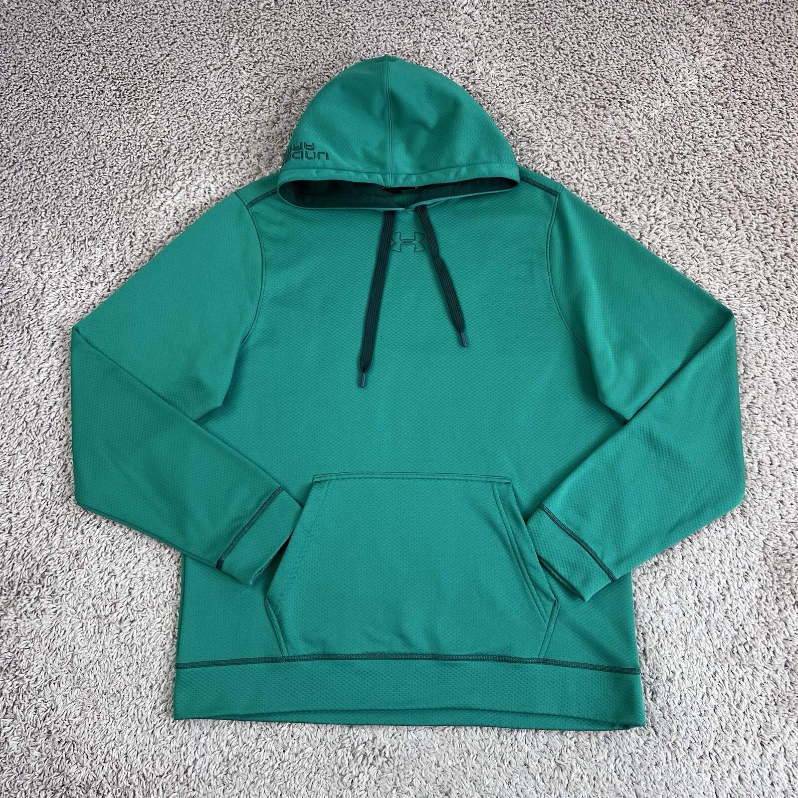 UNDER ARMOUR Green Embroidered Logo Hoodie Mens L Pouch Pocket Long Sleeves