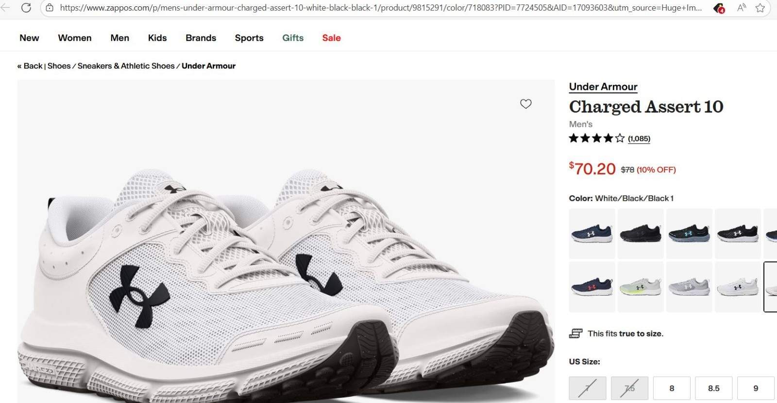 NIB Under Armour Charged Assert 10 – Mens 10 White Running Sneakers E4 $78