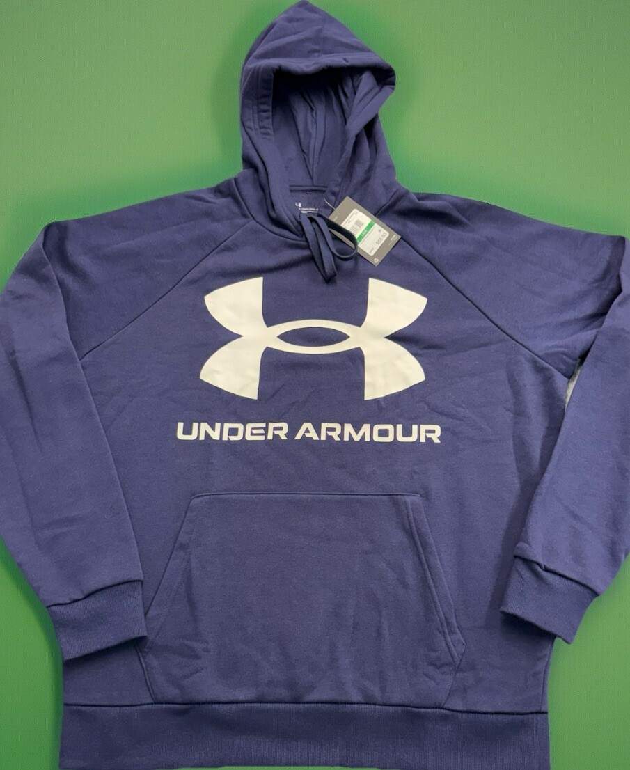 NWT Under Armour Hoodie Sweatshirt Dark Blue Large Logo Kangaroo Pocket Size L