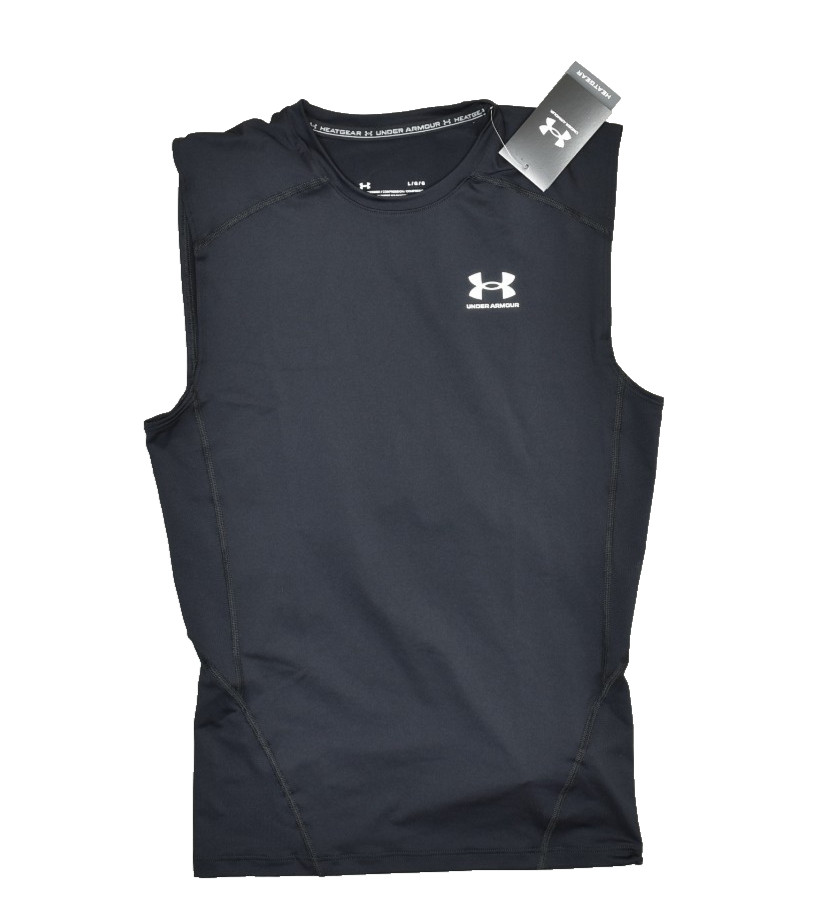 NEW Under Armour HeatGear Compression Sleeveless Shirt Black Size L