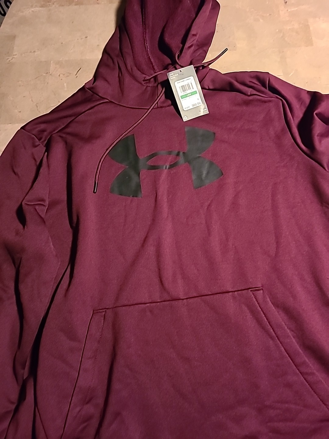 NWT Under Armour Mens Armour Fleece Big Logo Hoodie Dark Maroon/Black Sz Large