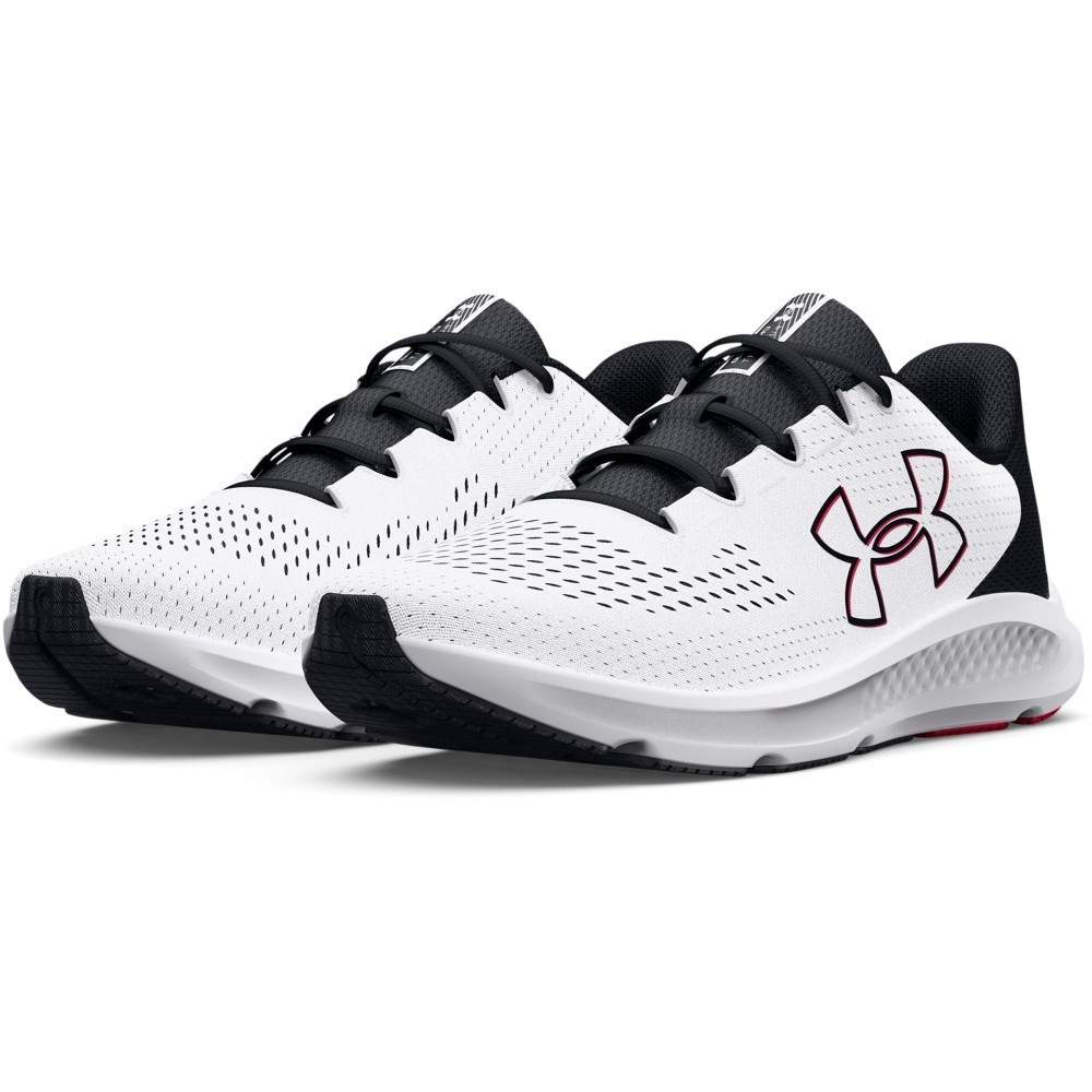 Under Armour 3026518 Men’s UA Charged Pursuit 3 Big Logo Shoes, White, Size 12