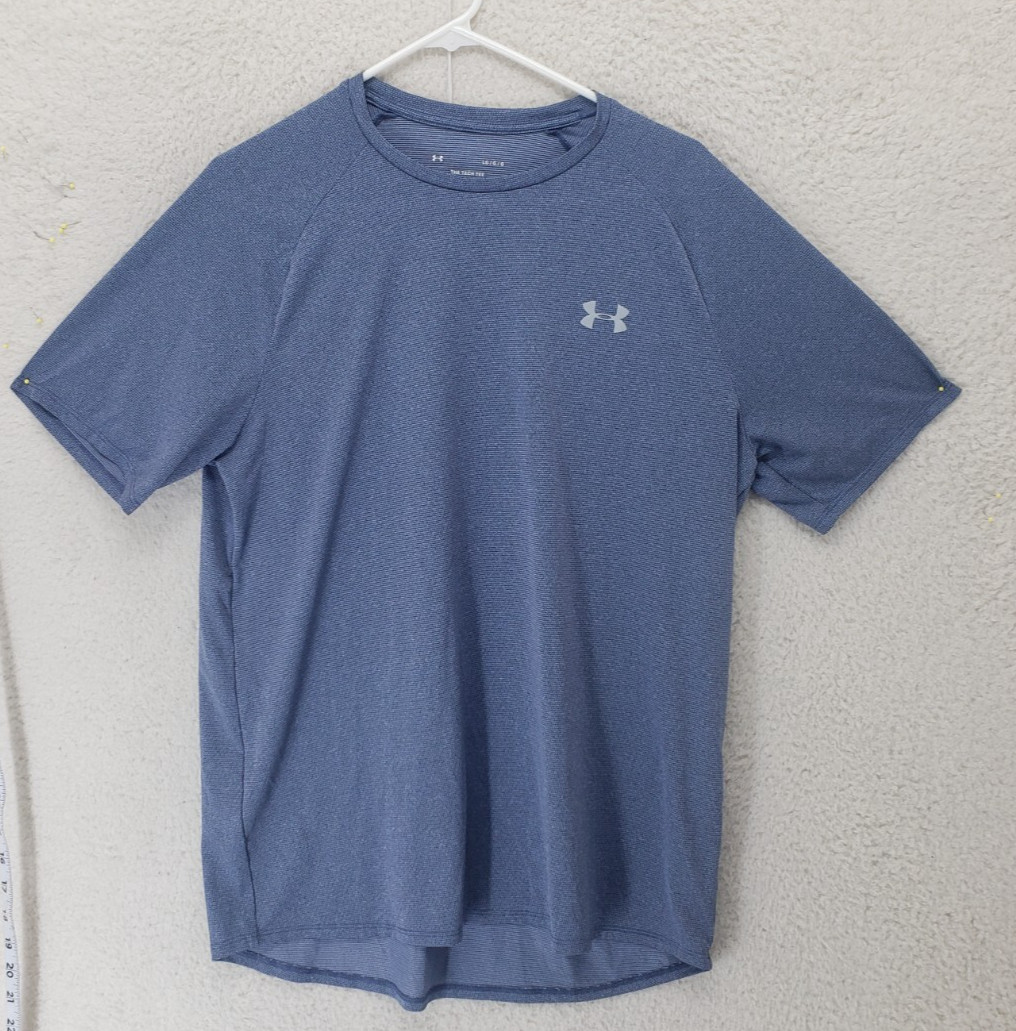 Under Armour Men Top Large Blue Polyester Short Sleeve The Tech Tee Active