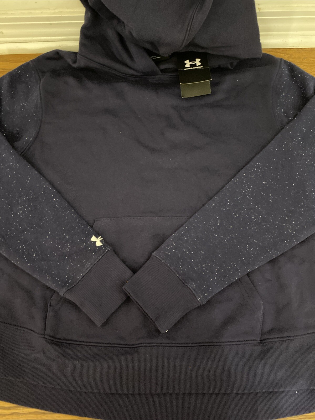 Under Armour Loose Fleece Pullover Hoodie W/ Speckled Arms – Small – Navy