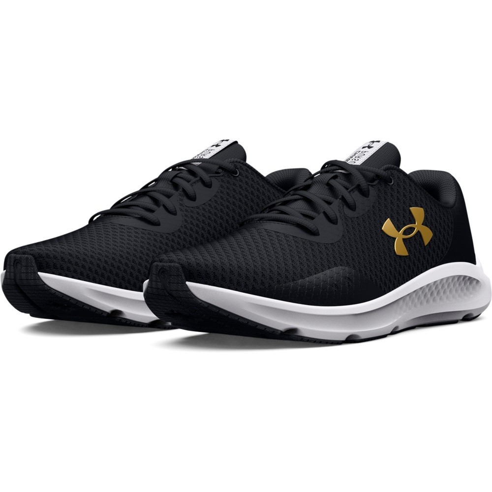 Under Armour 3024878 Mens UA Charged Pursuit 3 Running Shoes, Black/Gold, Size 8