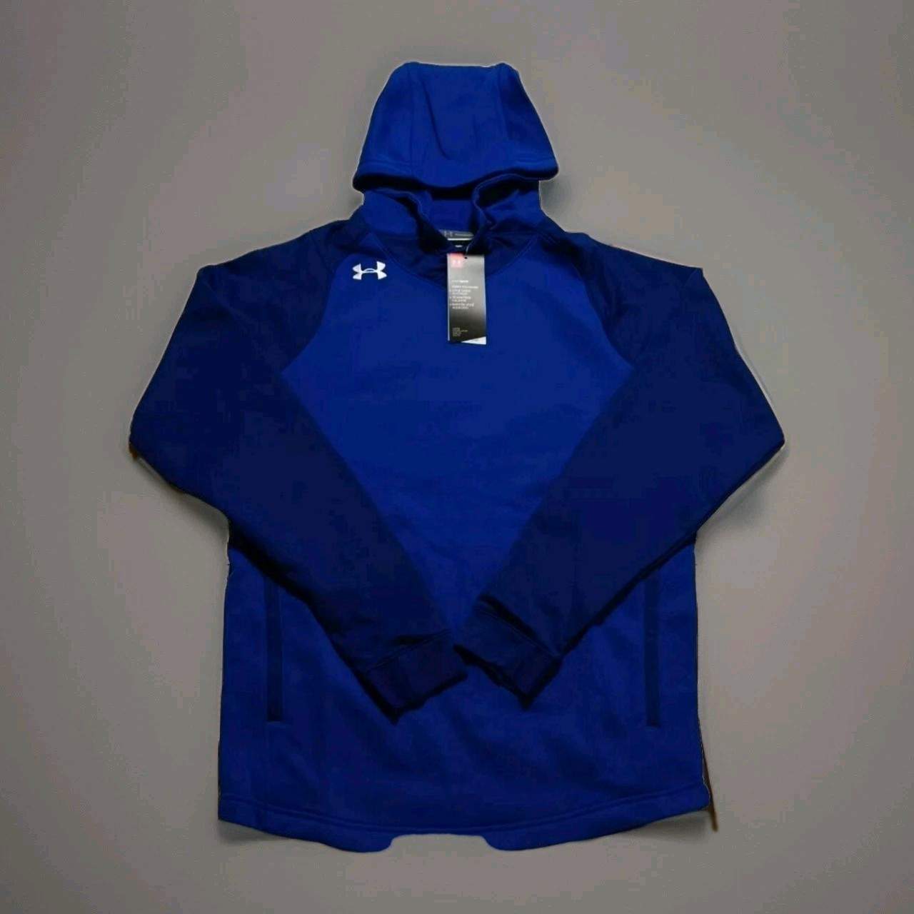 NP New Under Armour Fleece Pullover Hoodie Small Blue Mid Weight Cold Gear Men’s