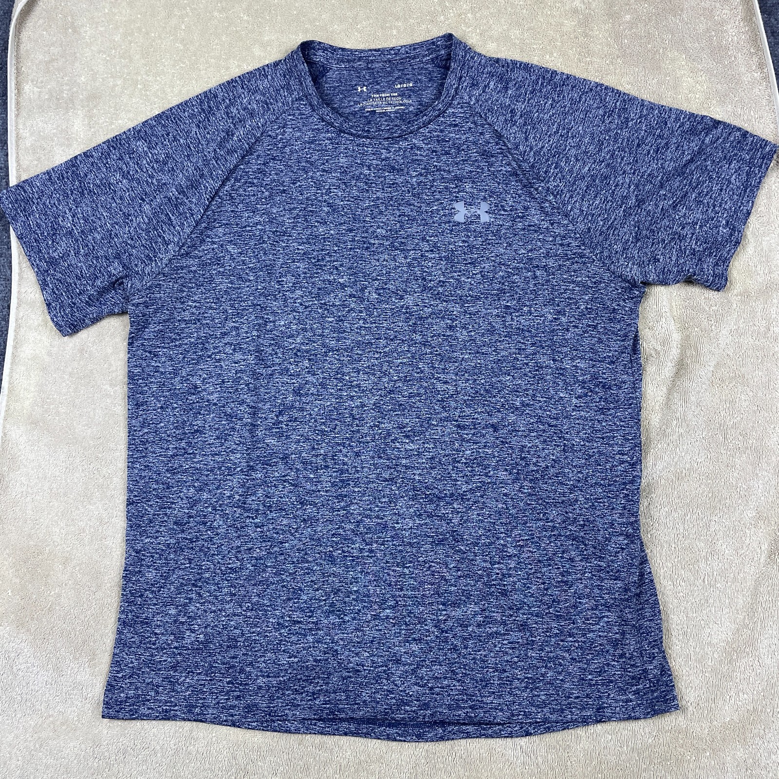 Under Armour Tech Tee Workout T-shirt Mens LG Blue Heather Breathable Wicking