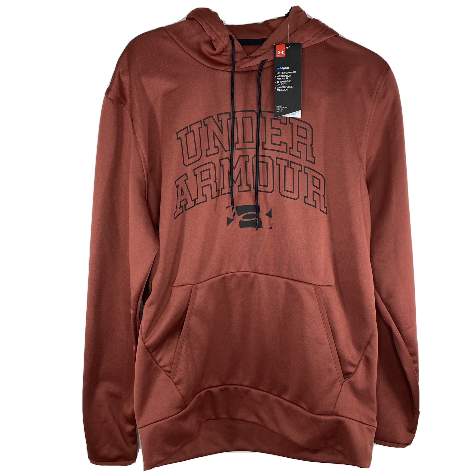 NWT Under Armour Mens M Logo Coldgear Brown Hoodie Sweatshirt 1360744