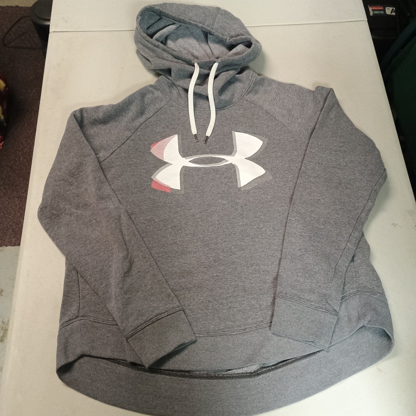 Under Armour Grey Loose Fit Hoodie Logo Athleisure Size LG