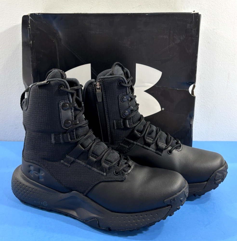 NIB 6.5 E UNDER ARMOUR MENS MICRO G STELLAR 8″ ZIP WATERPROOF BOOTS 3028314 BLK