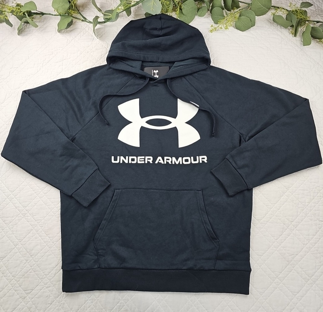 NWT Under Armour Men’s Black Graphic Pullover Hoodie Size L Coldgear Loose