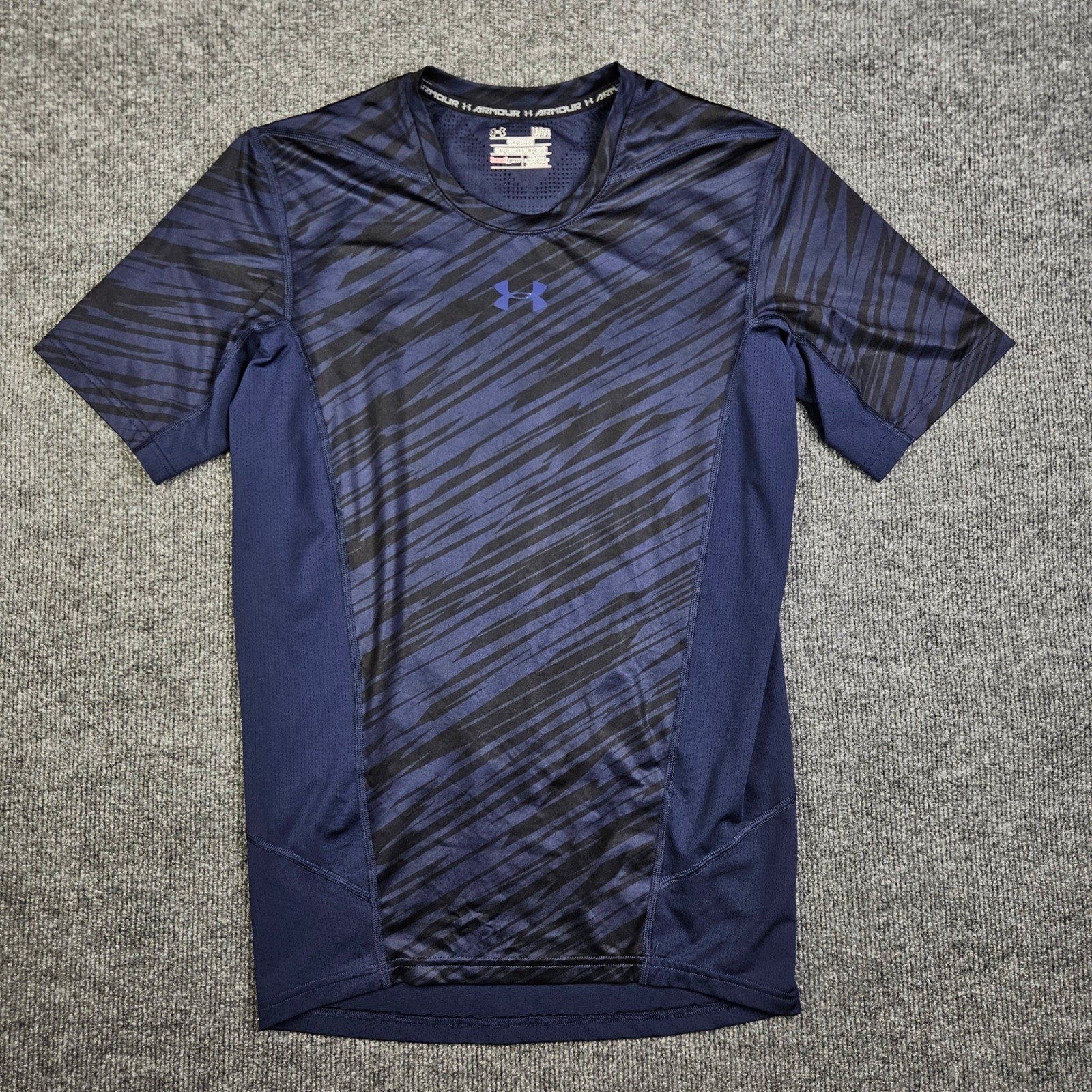 Under Armour Compression Shirt Men L HeatGear Short Sleeve Blue Training Printed
