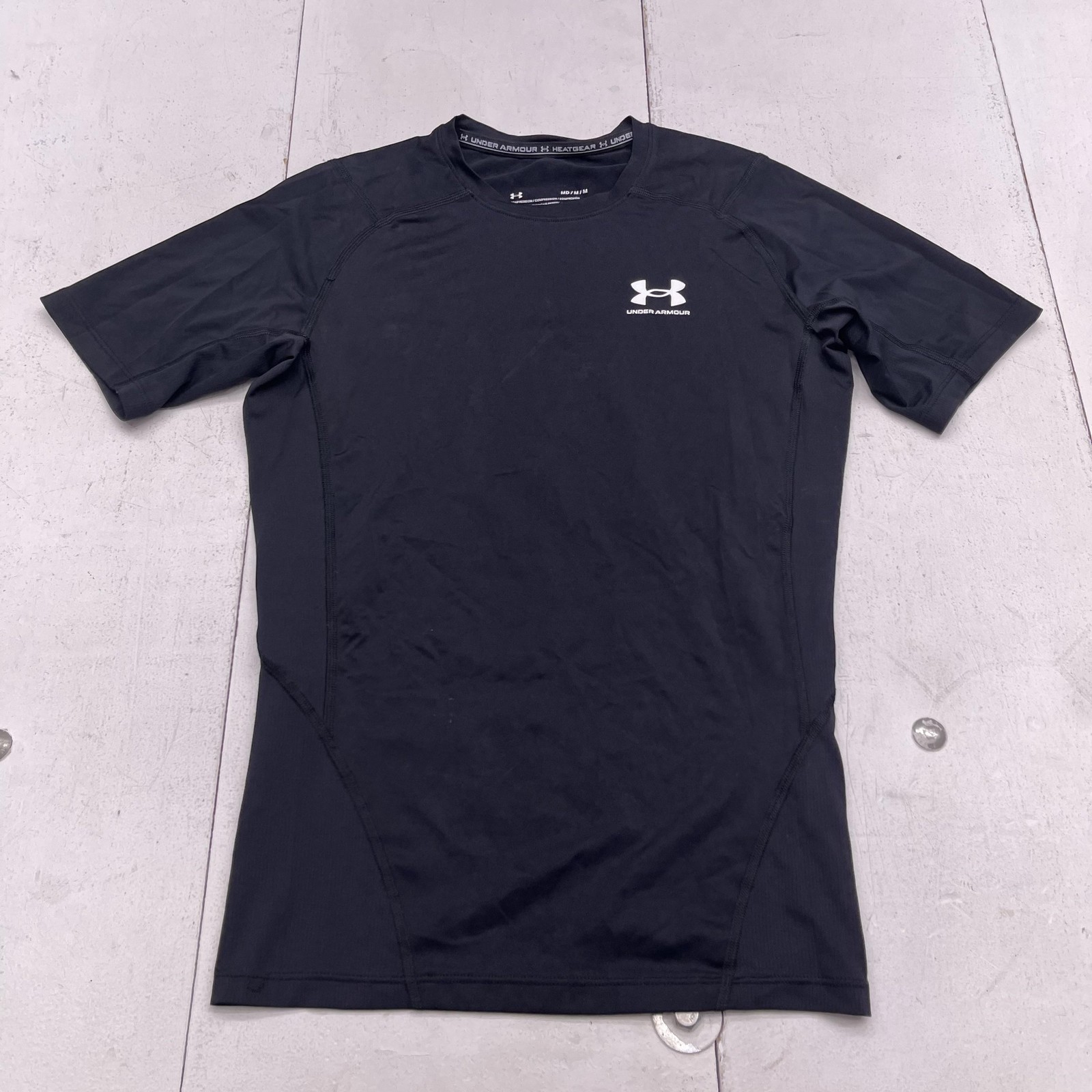 Under Armour Shirt Mens Medium Black HeatGear Compression Short Sleeve