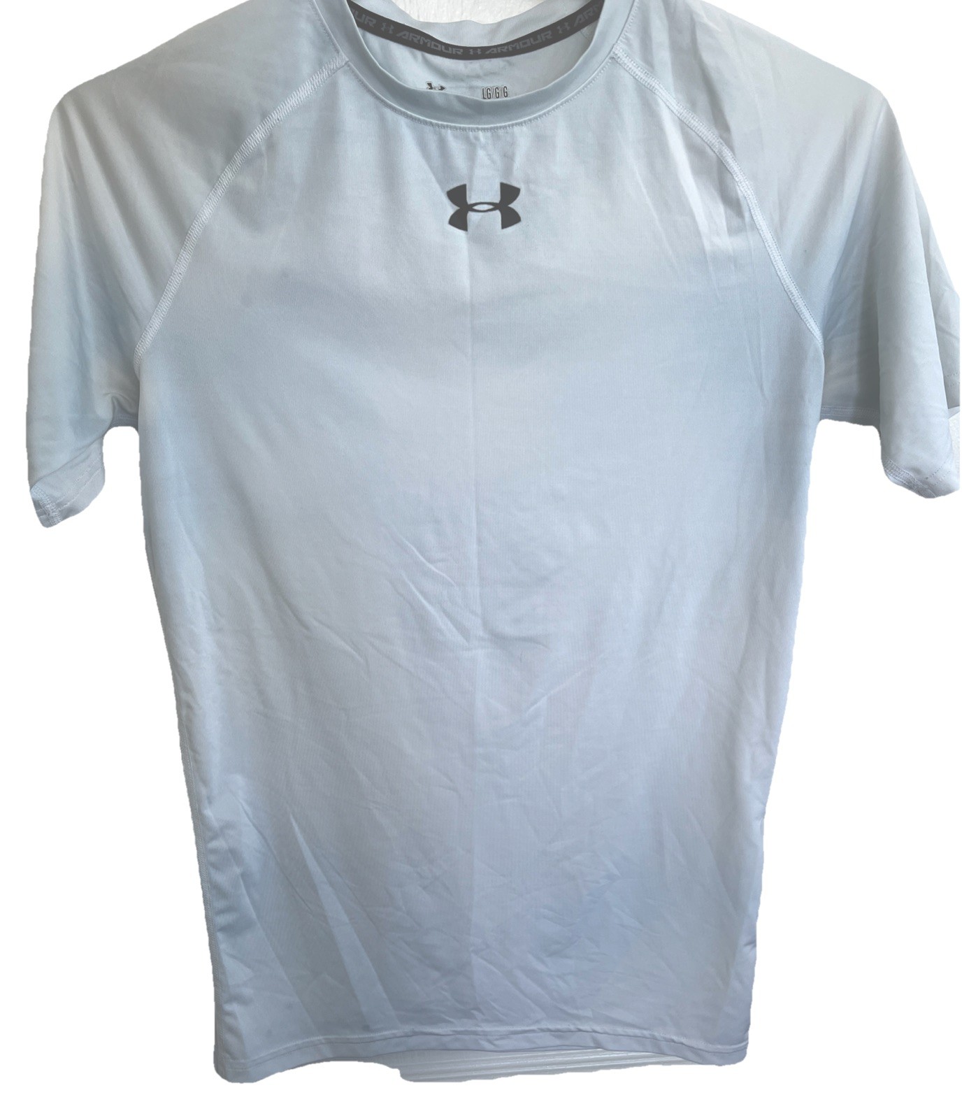 Under Armour HeatGear Compression Short Sleeve T-Shirt White Mens Sz L Gym Run
