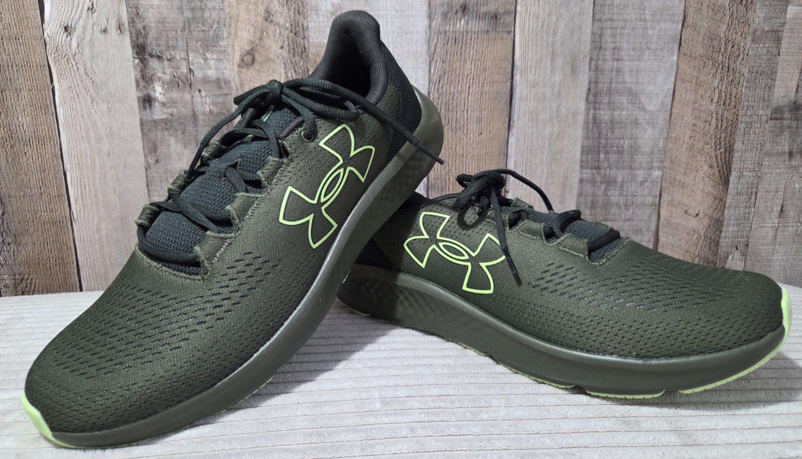 Under Armour Charged Pursuit 3 Black Logo Morph Green Athletic Running Shoes 12