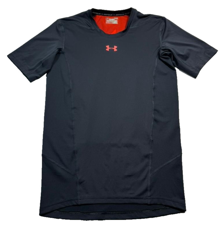 Under Armour Gray Compression Shirt, Men’s L, HeatGear Short Sleeve Top