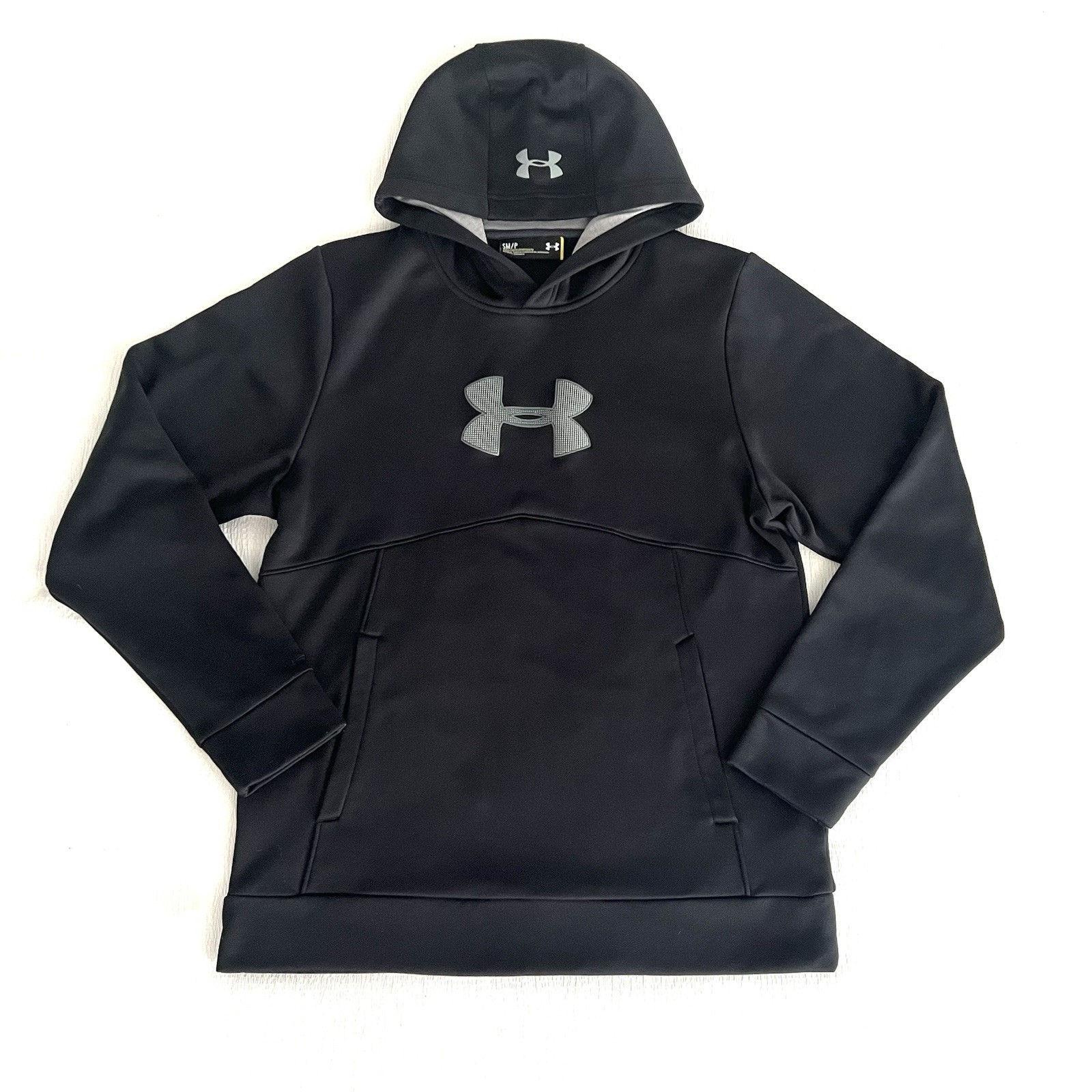UNDER ARMOUR Cold Gear Mens S Black Hoodie Storm 1 Big Textured Logo Performance