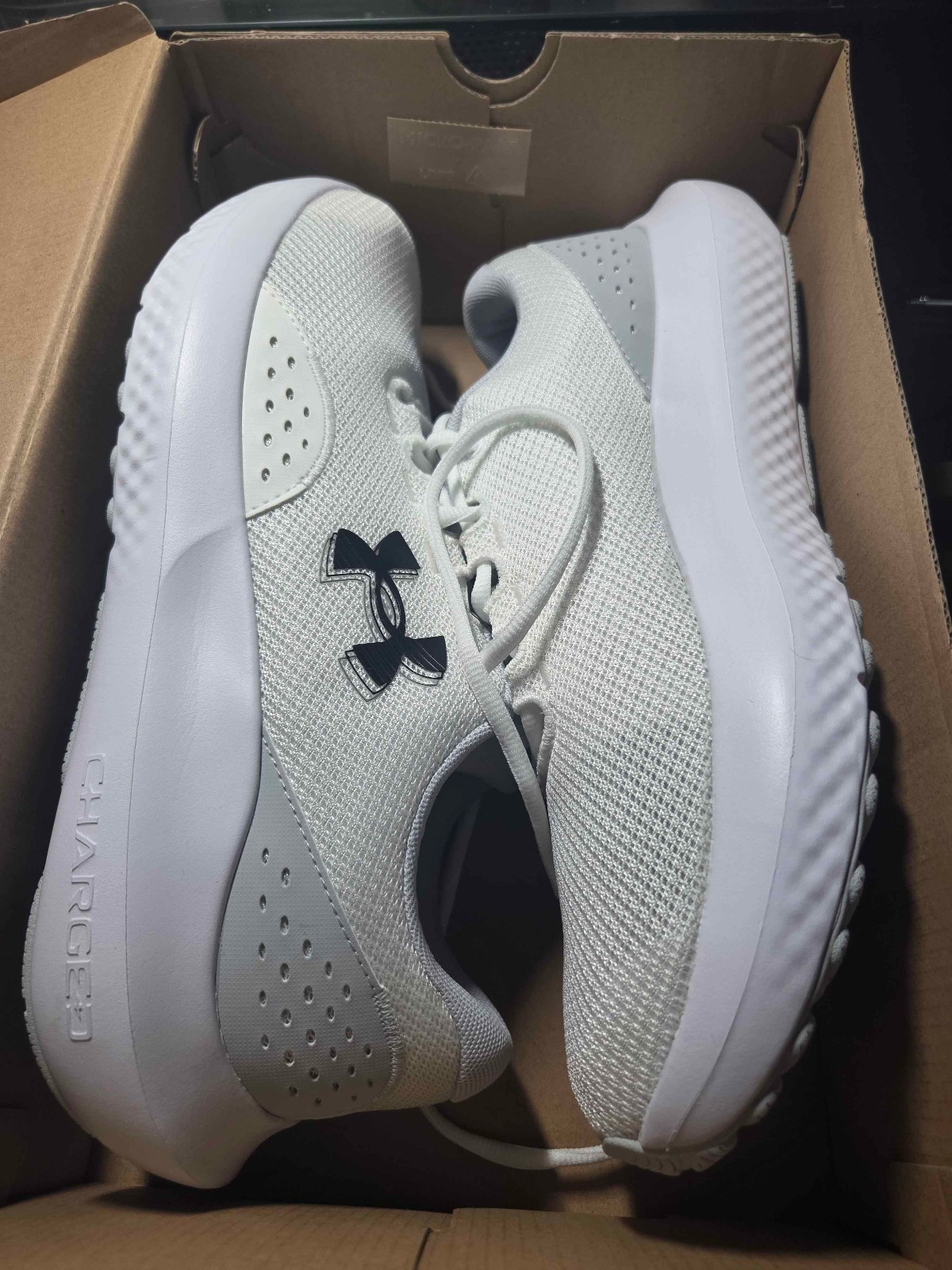 Under Armour Charged Surge 4 Men’s Running Shoes Size 12 White NEW w/ Box”