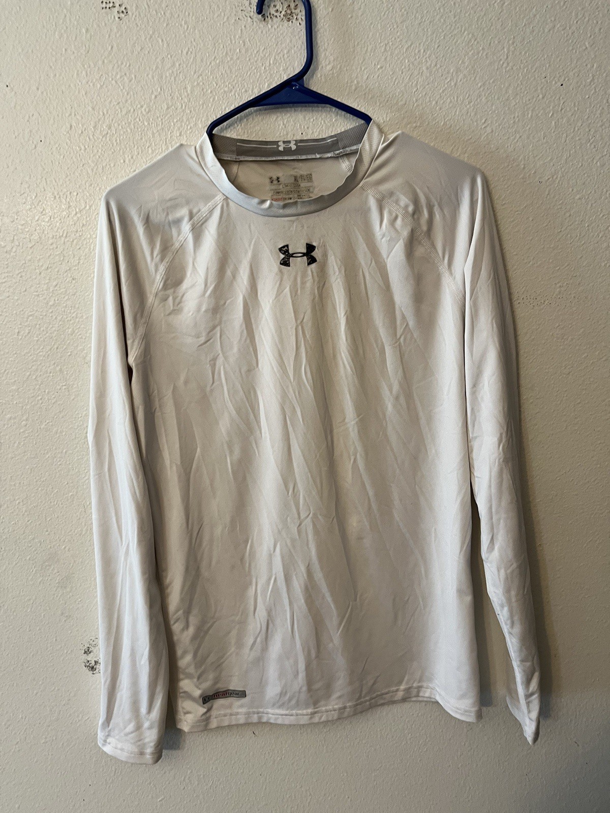 Mens Under Armour Heatgear Compression Shirt Crew Neck White Sz XL