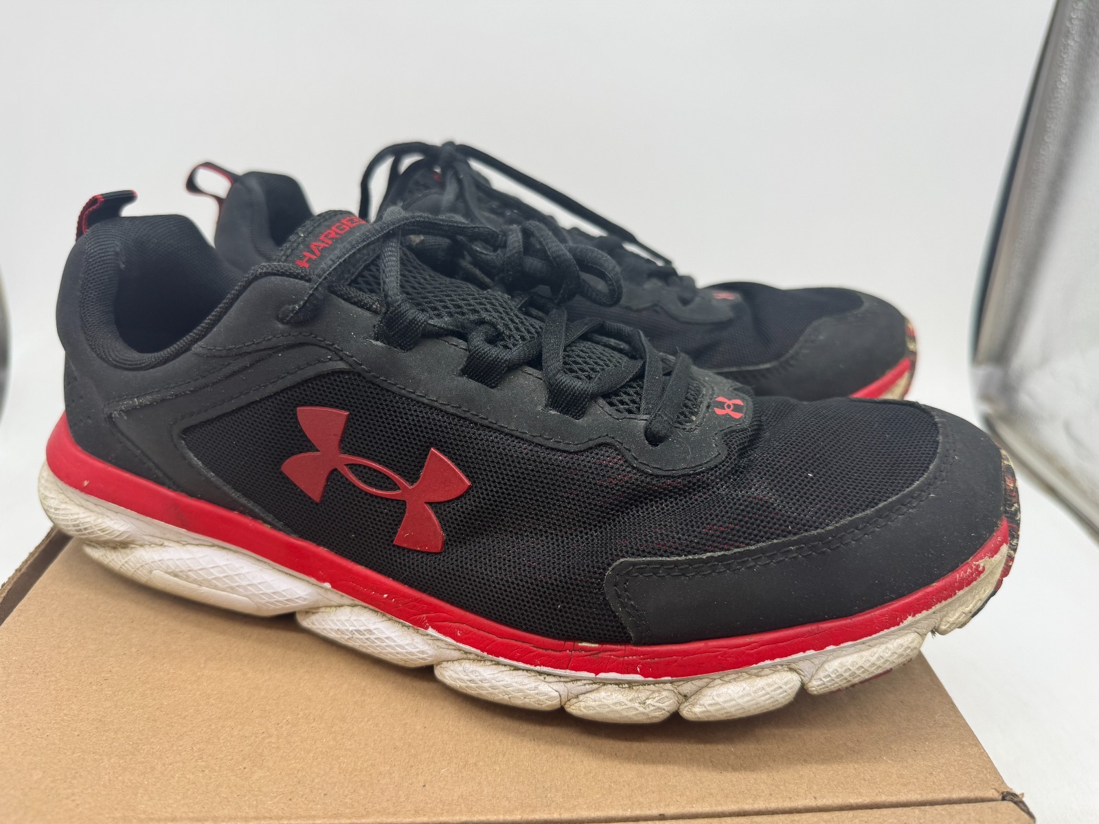 Under Armour Charged Assert 9 Marble Running Sneakers Men’s Black Red Mesh – 12