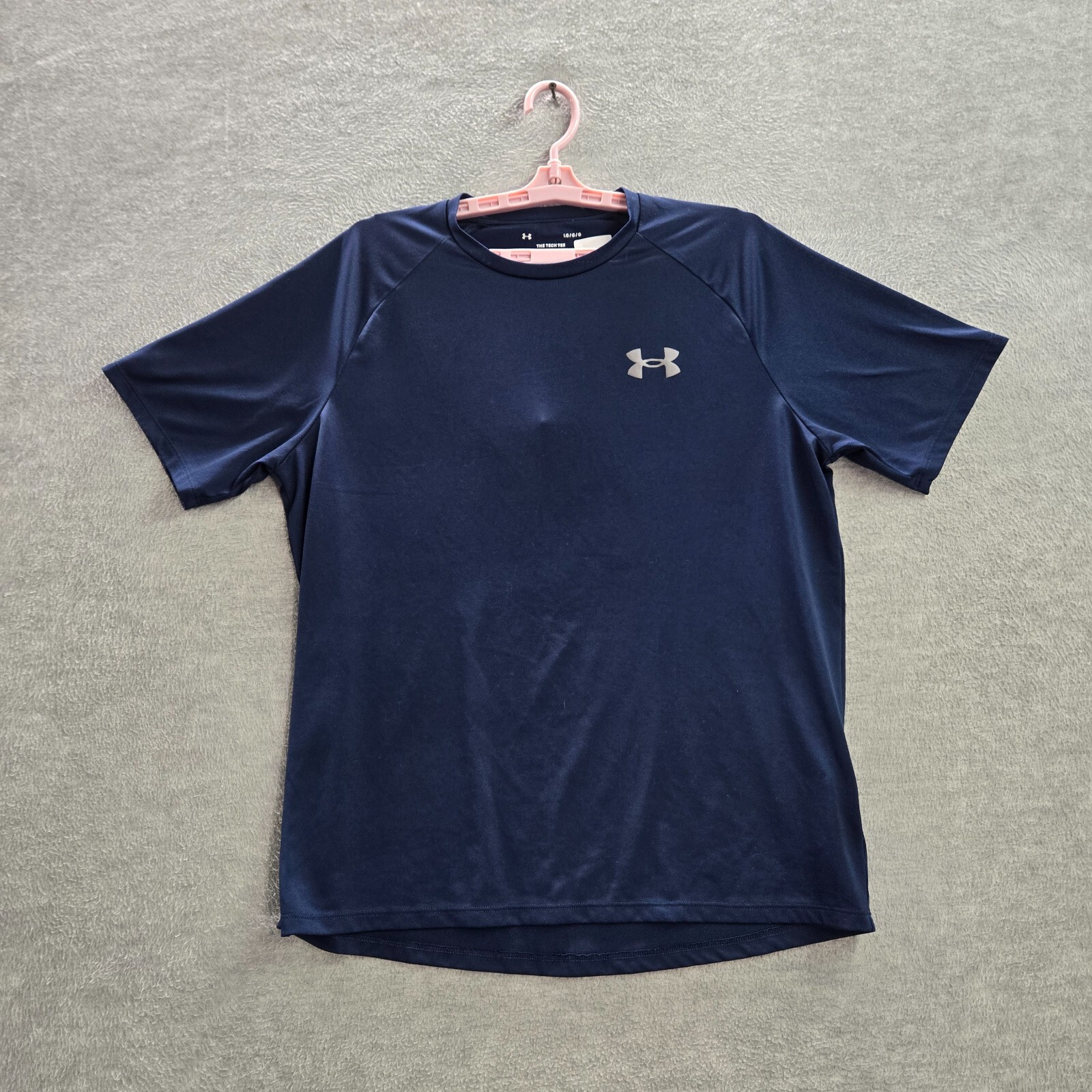 Under Armour Men Activewear Shirt Large Blue Logo The Tech Tee Crew Neck